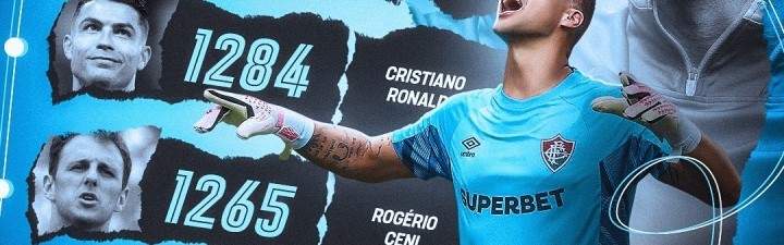 44岁巴西门神法比奥1391次出场刷新世界纪录，40岁C罗尚差107场居次席